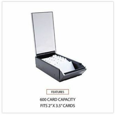 600 Card Capacity - For 3.50" x 2" Size Card - 20 Index Guide - Black - Metal, Plastic