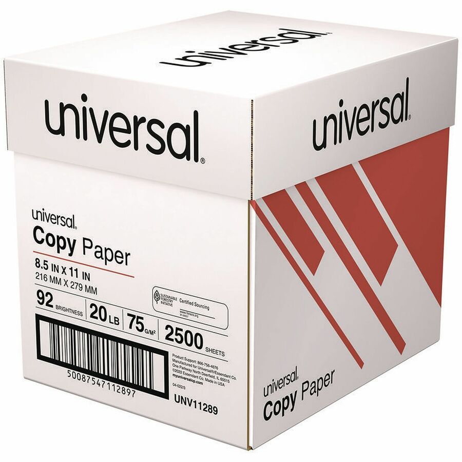 Universal Copy Paper - 92 Brightness - Letter - 8 1/2" x 11" - 20 lb Basis Weight - White - 2500 Sheets - 500 Sheets per Ream - 5 Ream per Case