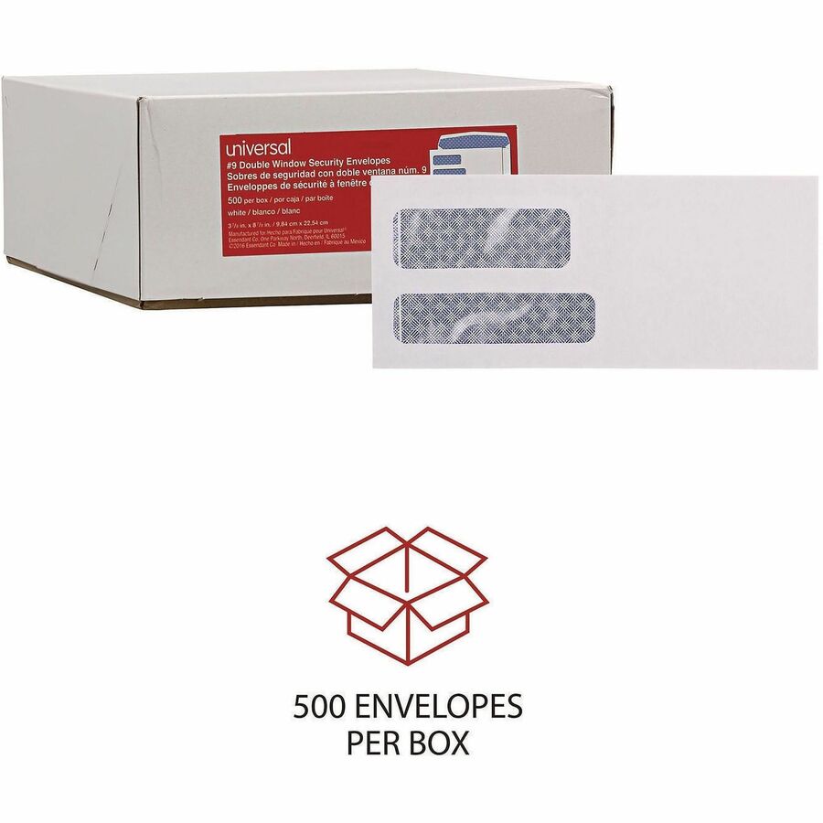Universal Envelope, Business, #9, 24 lb, Gummed, White, Paper Stock, 500/Box