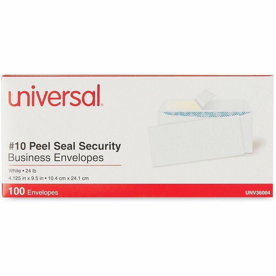 Universal Envelope - Business - #10 - 24 lb - Self Adhesive - White - Paper Stock - 100 / Box