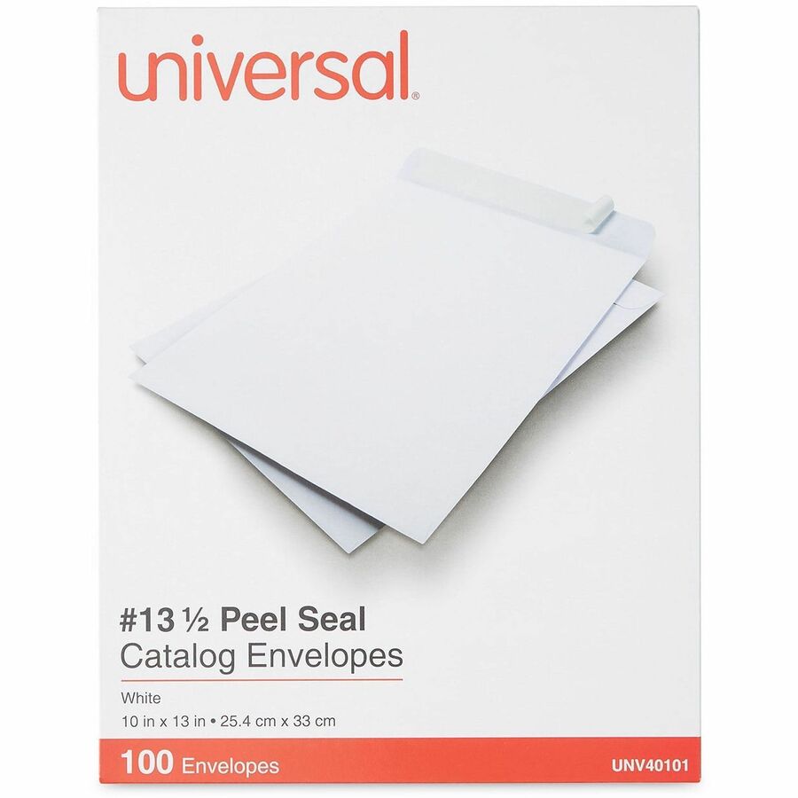 Universal Envelope, Catalog, #13 1/2, 28 lb, Self Adhesive, White, Paper Stock, 100/Box