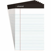 Universal Notepad - 1 Subject(s) - 50 Sheets - Printed - Tape Bound - Narrow Ruled Front Ruling - Ruled Red Margin - Junior Legal - 8" x 5" Sheet Size - White Paper - 6 / Pack