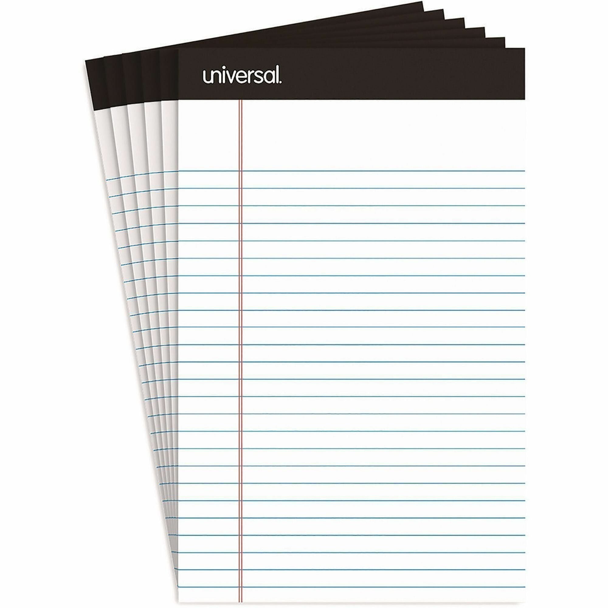 Universal Notepad - 1 Subject(s) - 50 Sheets - Printed - Tape Bound - Narrow Ruled Front Ruling - Ruled Red Margin - Junior Legal - 8" x 5" Sheet Size - White Paper - 6 / Pack
