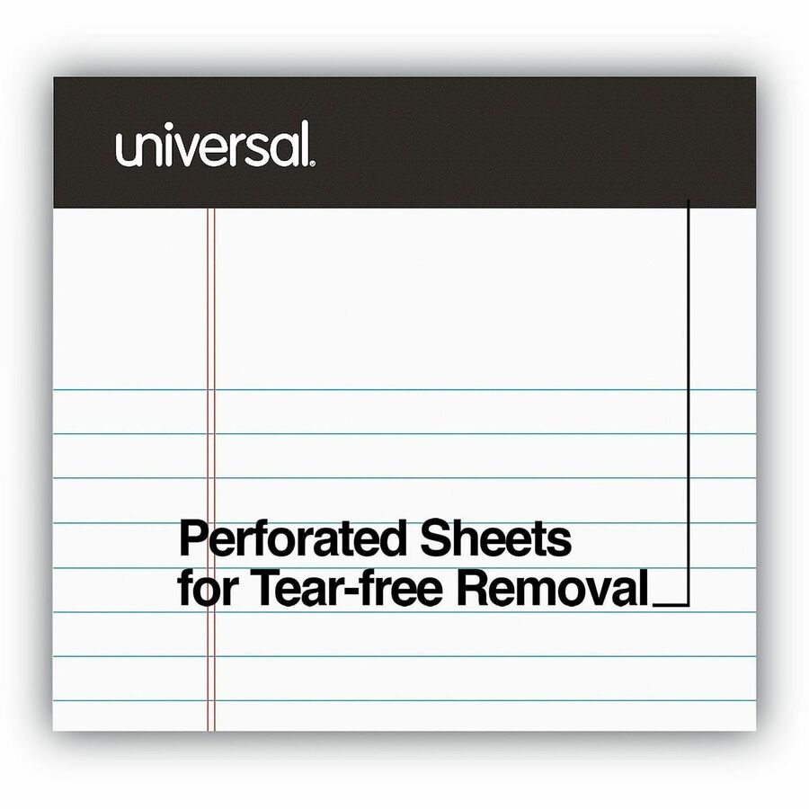 Universal Notepad - 1 Subject(s) - 50 Sheets - Printed - Tape Bound - Narrow Ruled Front Ruling - Ruled Red Margin - Junior Legal - 8" x 5" Sheet Size - White Paper - 6 / Pack