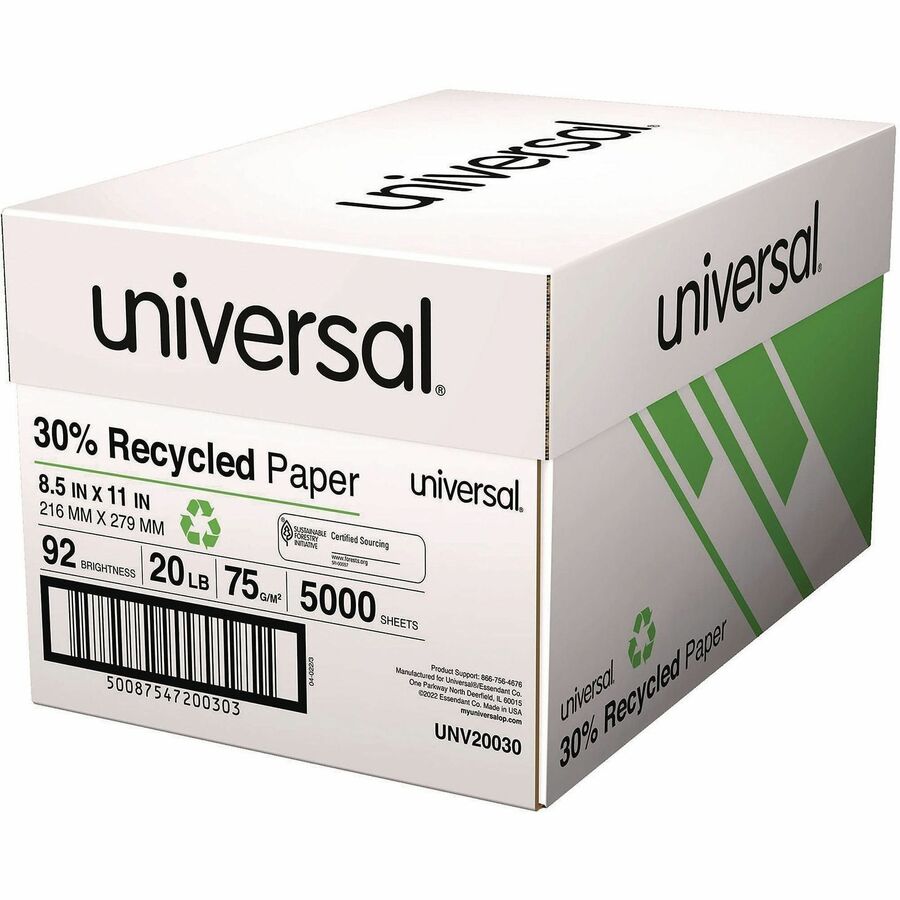 Universal Copy Paper - 92 Brightness - 20 lb Basis Weight - 75 g/m² Grammage - White - 5000 Sheets - 500 Sheets per Ream - 10 Ream per Case