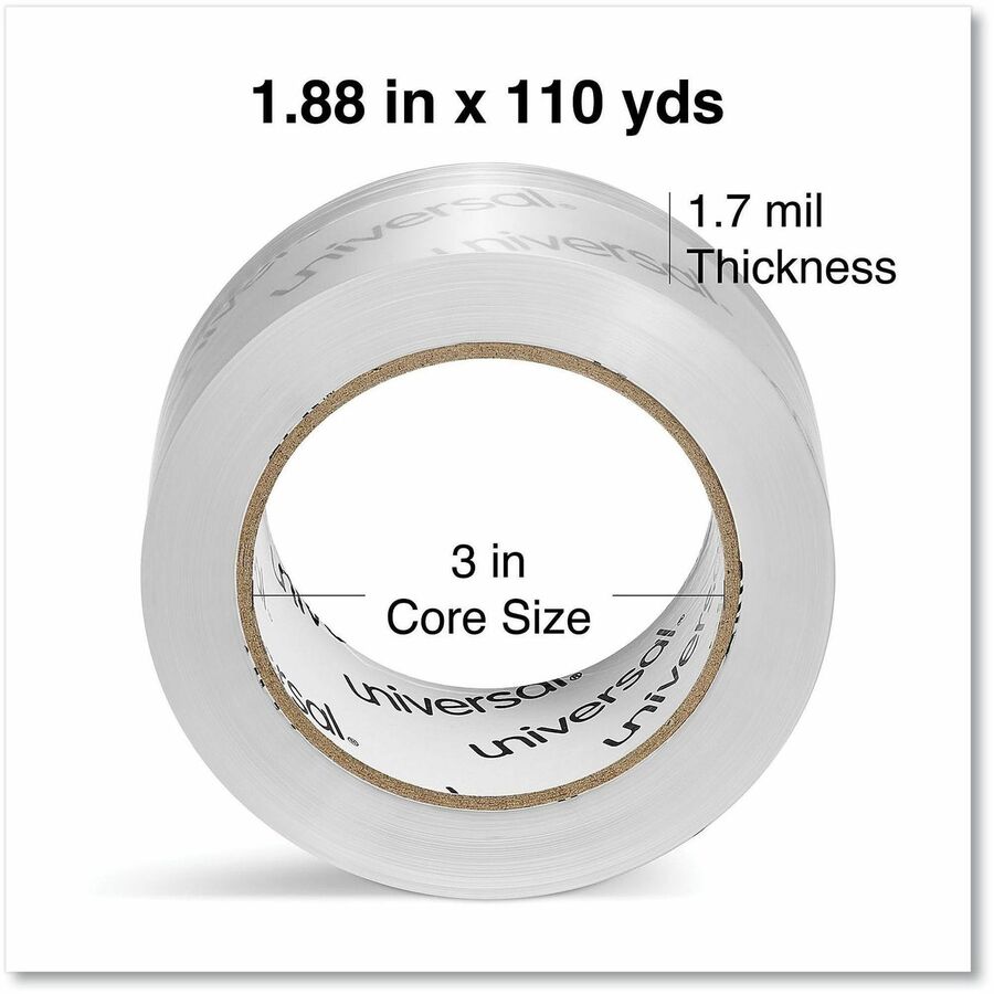 Universal Packaging Tape - 109 yd Length x 1.88" Width x 1.7 mil Thickness - 3" Core - Clear - Acrylic - Plastic Backing - 12 / Pack