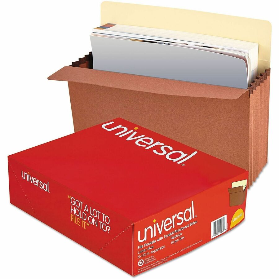 Universal Straight Tab Cut Letter Expanding File - 8 1/2" x 11" - Capacity5 1/4" Expansion - 1 Pocket(s) - Top Tab Position - Redrope - 10 Box
