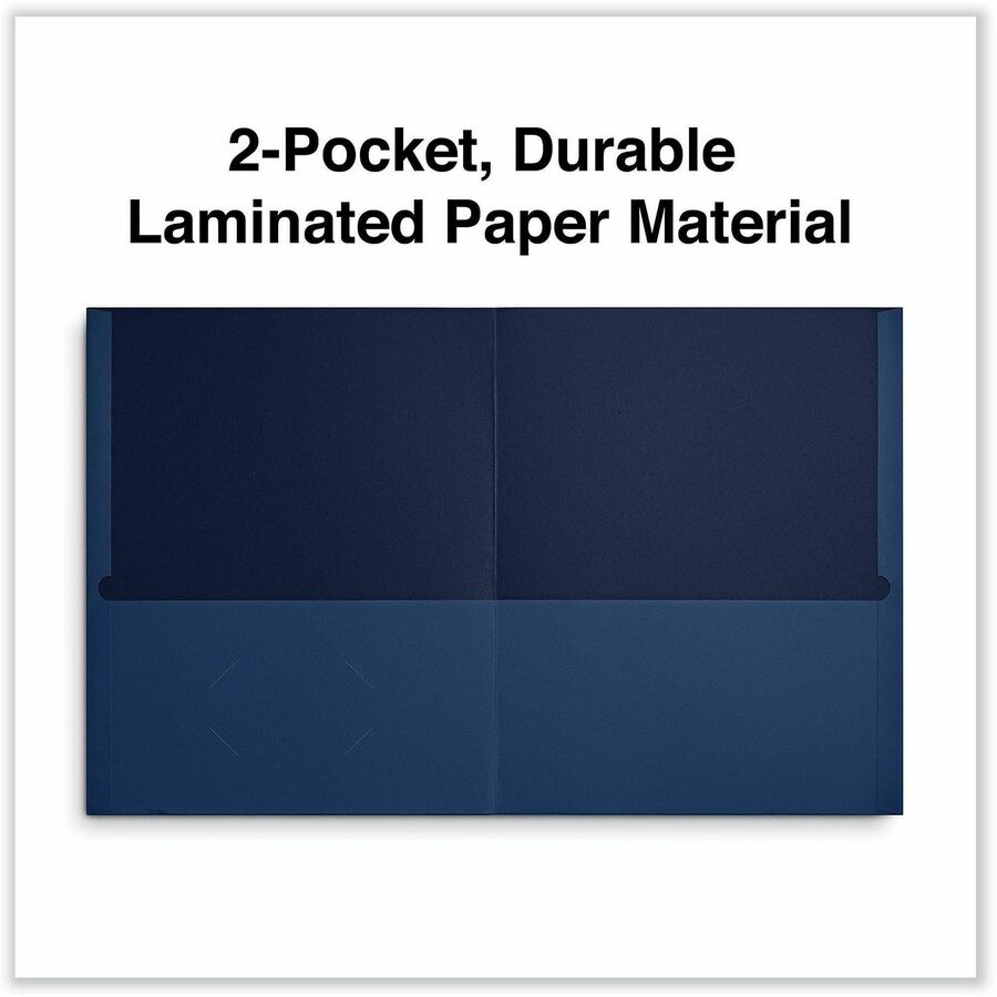 Universal Two-Pocket Portfolio, Embossed Leather Grain Paper, 11" x 8.5", Dark Blue, 2 Inside Pockets, Business Card Holder, 25/Box