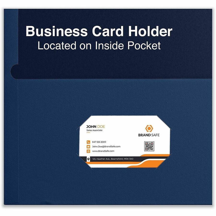 Universal Two-Pocket Portfolio, Embossed Leather Grain Paper, 11" x 8.5", Dark Blue, 2 Inside Pockets, Business Card Holder, 25/Box