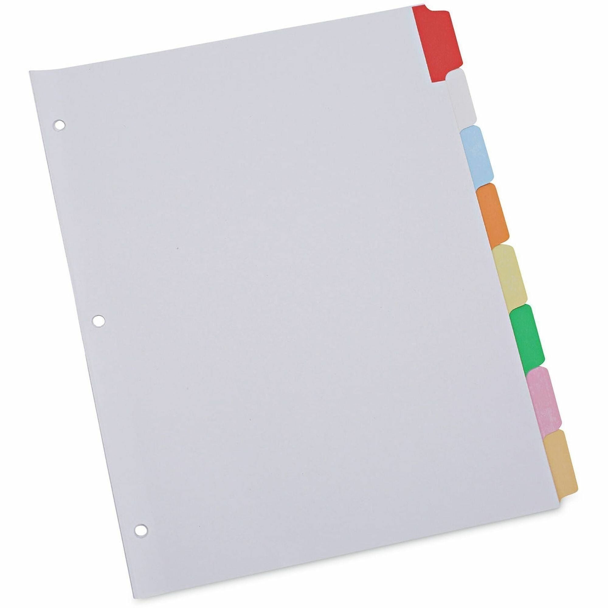 8 Write-on Side Tab(s) - Letter - 8.50" Width x 11" Length - 3 Hole Punched - White Paper Divider - Assorted Paper Tab(s) - Customizable, Double-sided, Reinforced Edges, Laminated Tab - 1 / Set