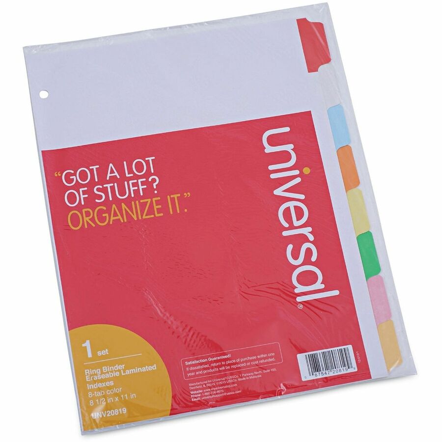 8 Write-on Side Tab(s) - Letter - 8.50" Width x 11" Length - 3 Hole Punched - White Paper Divider - Assorted Paper Tab(s) - Customizable, Double-sided, Reinforced Edges, Laminated Tab - 1 / Set