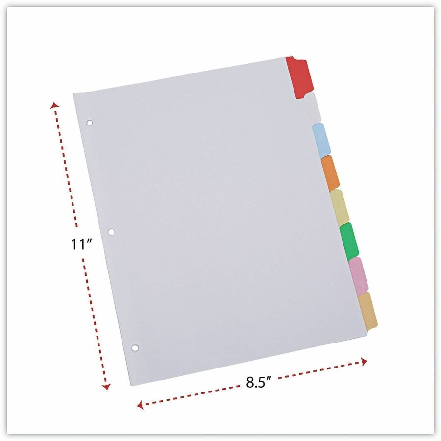 8 Write-on Side Tab(s) - Letter - 8.50" Width x 11" Length - 3 Hole Punched - White Paper Divider - Assorted Paper Tab(s) - Customizable, Double-sided, Reinforced Edges, Laminated Tab - 1 / Set