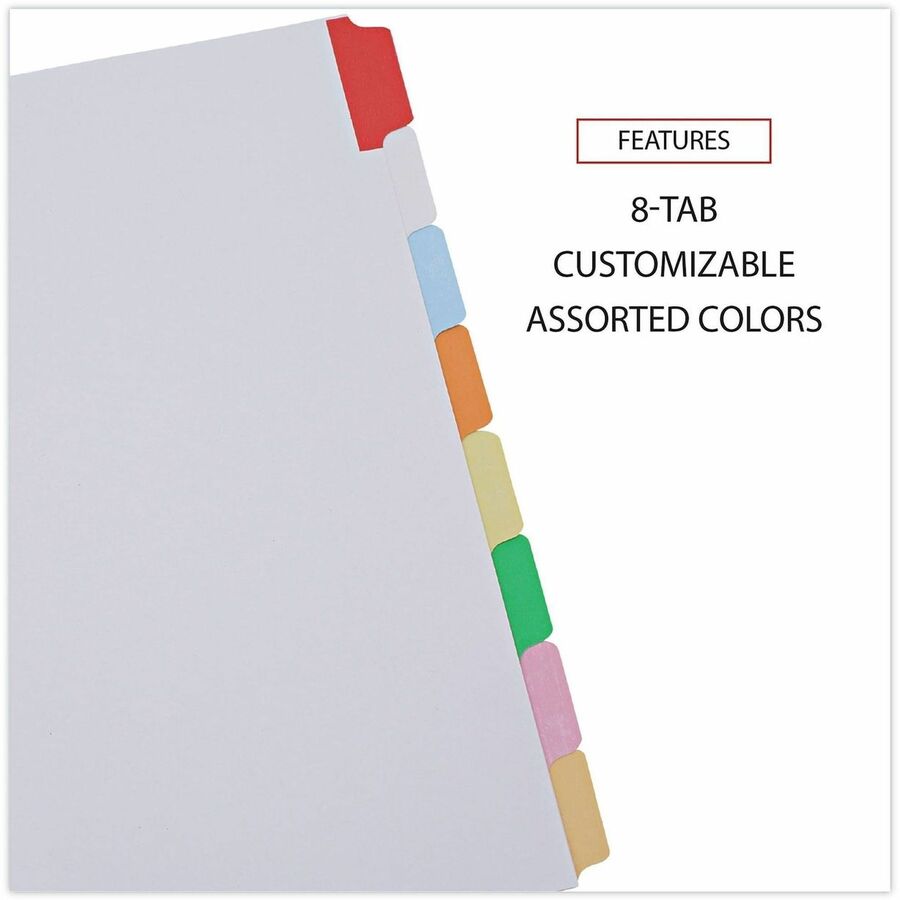 8 Write-on Side Tab(s) - Letter - 8.50" Width x 11" Length - 3 Hole Punched - White Paper Divider - Assorted Paper Tab(s) - Customizable, Double-sided, Reinforced Edges, Laminated Tab - 1 / Set