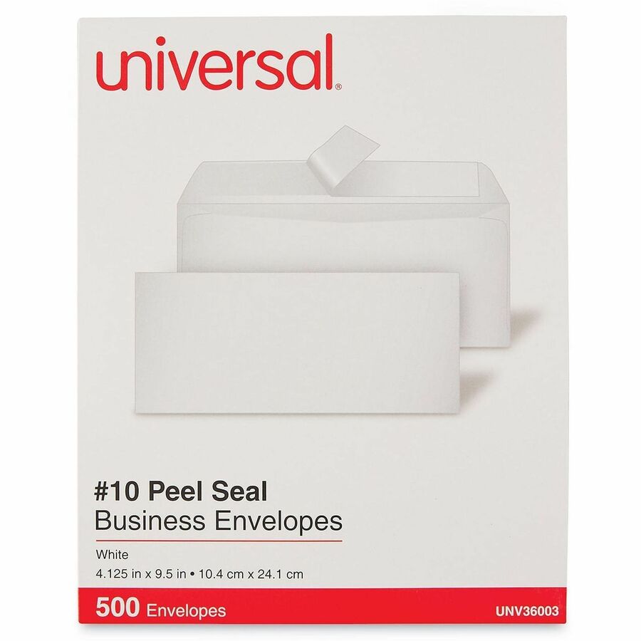 Universal Envelope, Business #10, 24 lb, Self Adhesive, White, Paper Stock, 500/Box