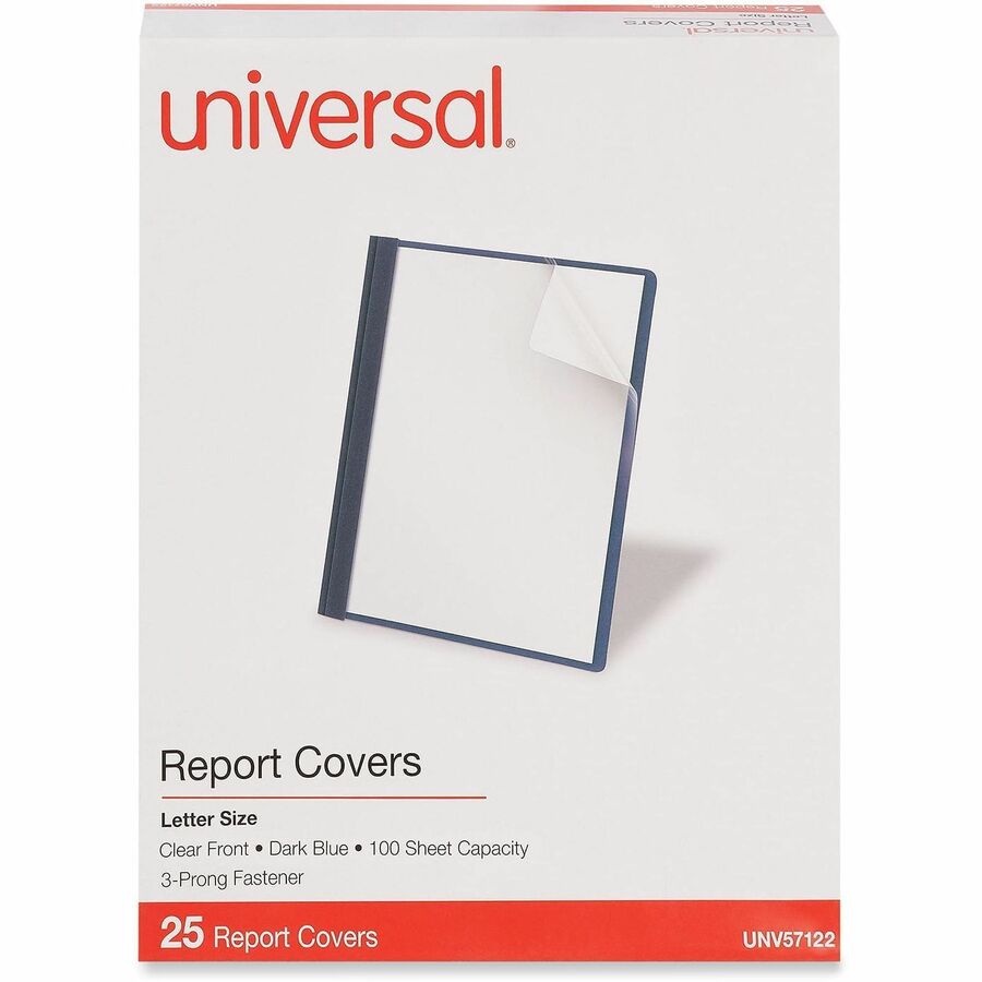 Universal Report Cover, 1/2" Capacity, 8.5" x 11", 100 Sheet, 3 Prong Fasteners, Punched, 25/Box