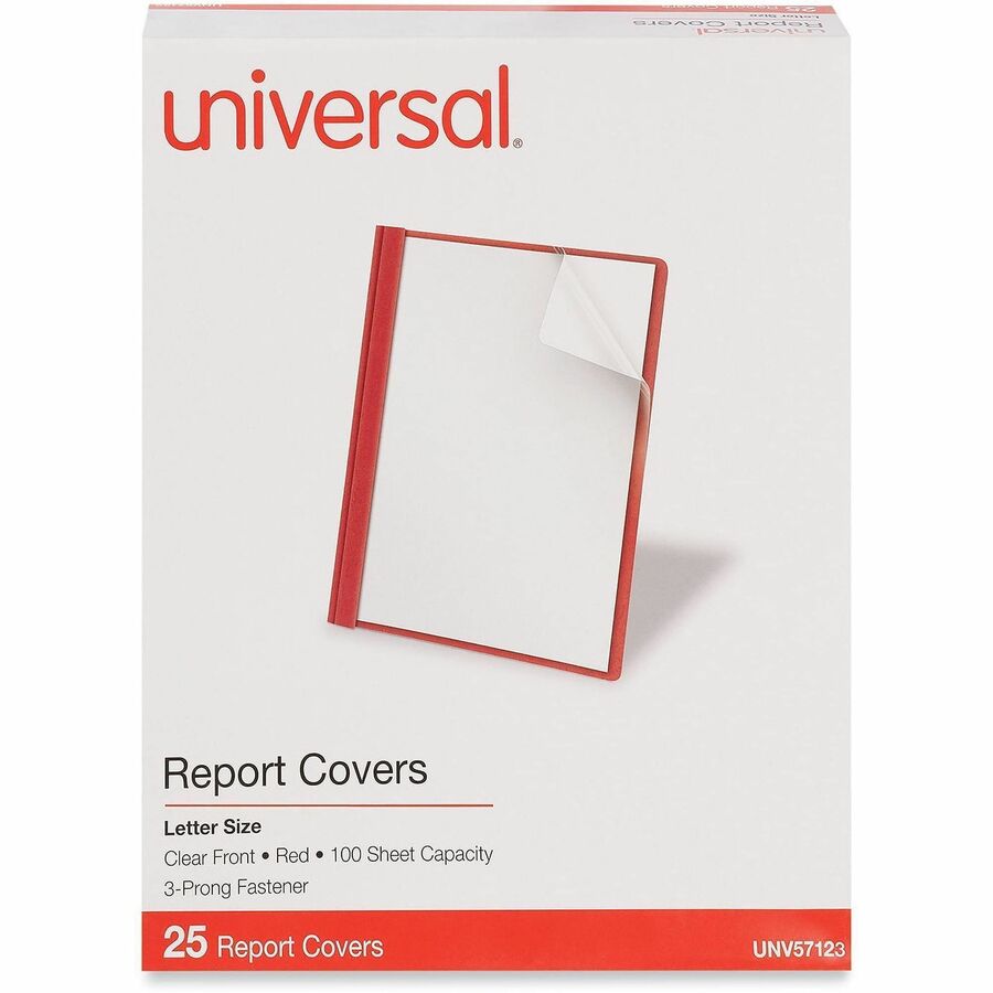 Universal Report Cover, 1/2" Capacity, 8.5" x 11", 100 Sheet, 3 Prong Fasteners, Punched, 25/Box