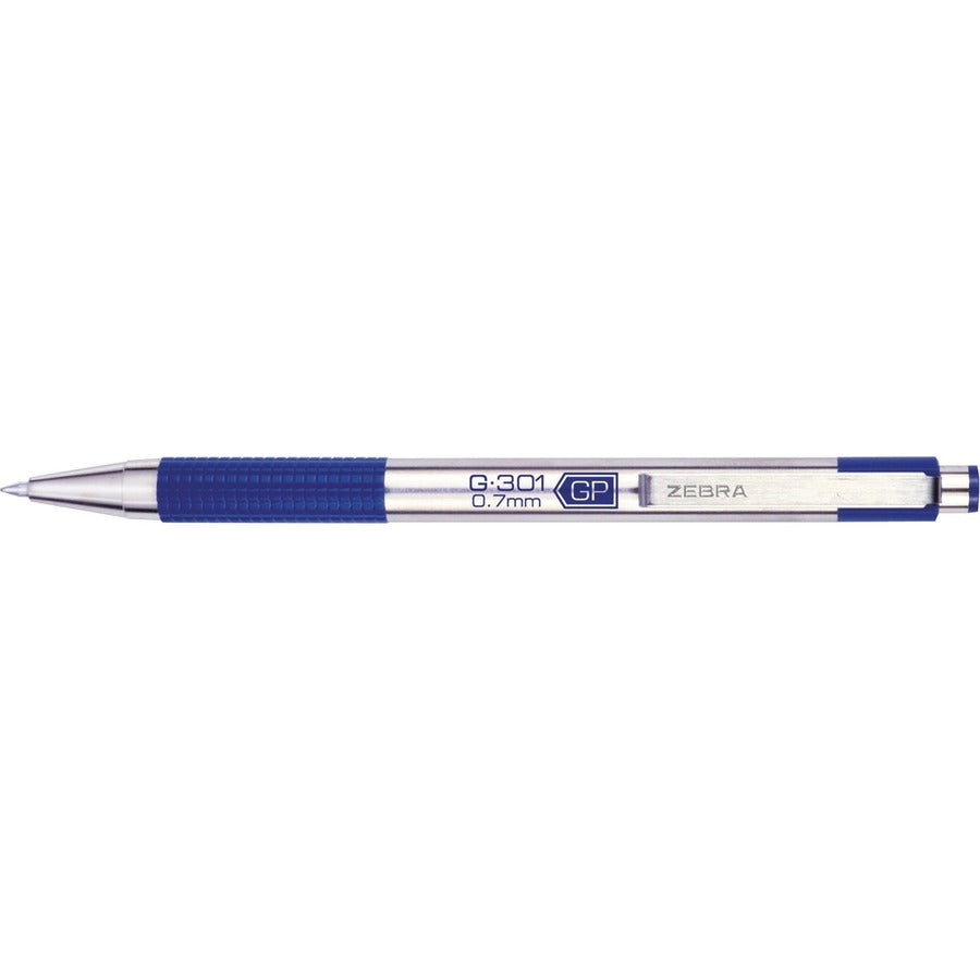 Zebra STEEL 3 Series G-301 Retractable Gel Pen - 0.7 mm Pen Point - Refillable - Retractable - Blue Ink - Gel-based - Stainless Steel Barrel - 2 / Pack