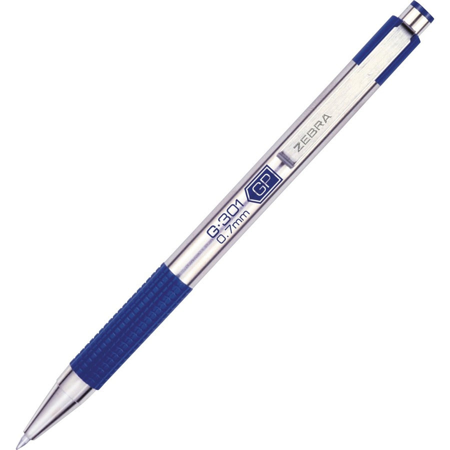 Zebra STEEL 3 Series G-301 Retractable Gel Pen - 0.7 mm Pen Point - Refillable - Retractable - Blue Ink - Gel-based - Stainless Steel Barrel - 2 / Pack