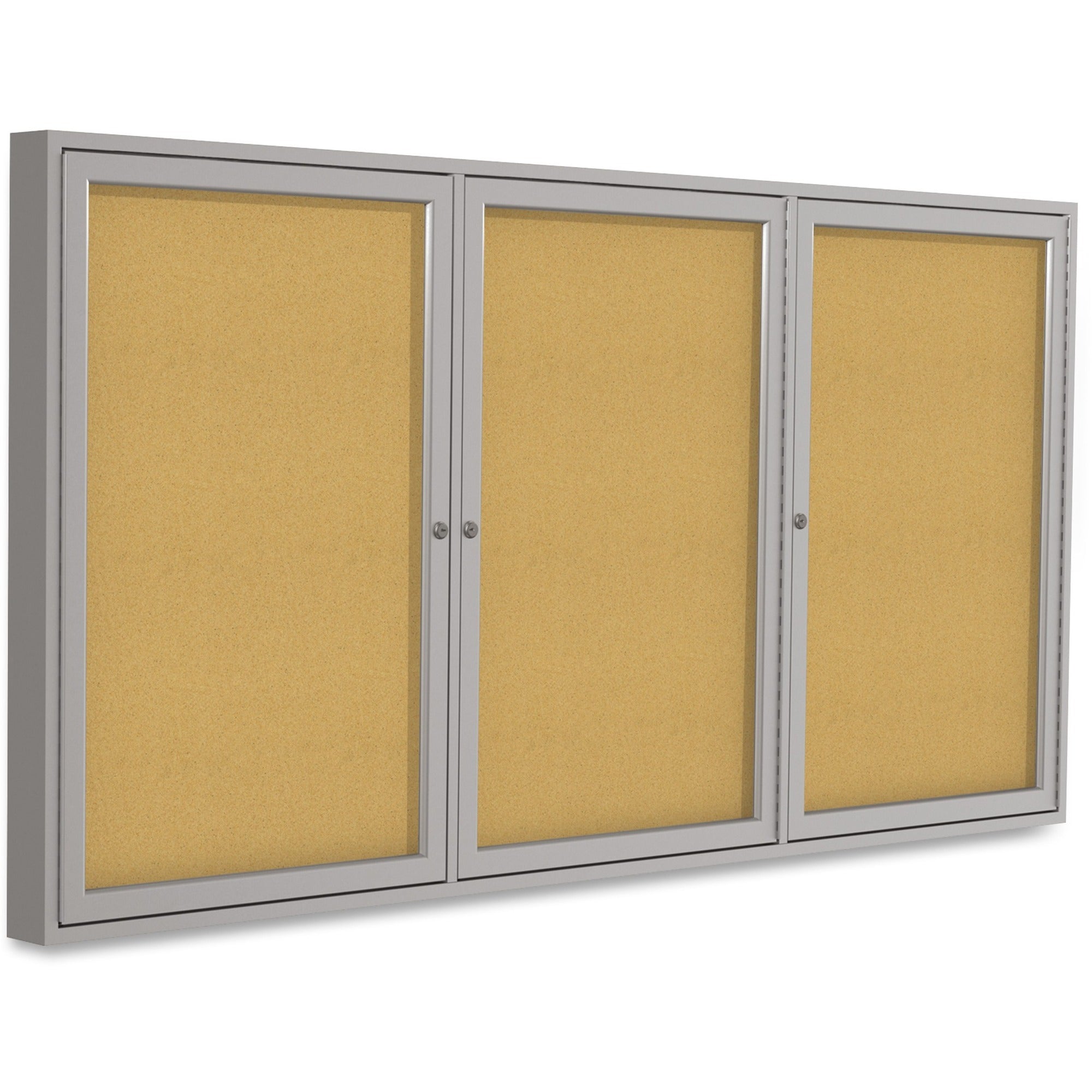 48" Board Height x 72" Board Width - Natural Cork Surface - Self-healing, Shatter Resistant, Tamper Proof, Locking Door - Satin Aluminum Frame - 2.3" Depth - 1 Each
