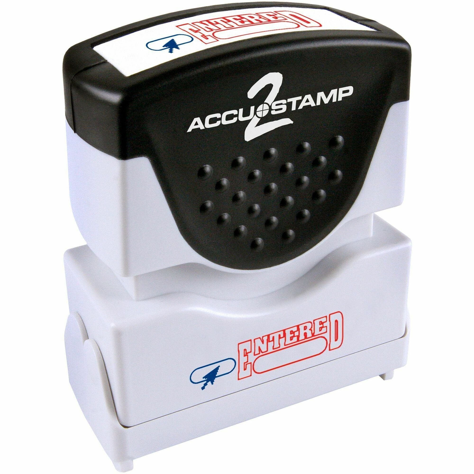 Message Stamp - ENTERED - Red, Blue - Rubber - 1 Each
