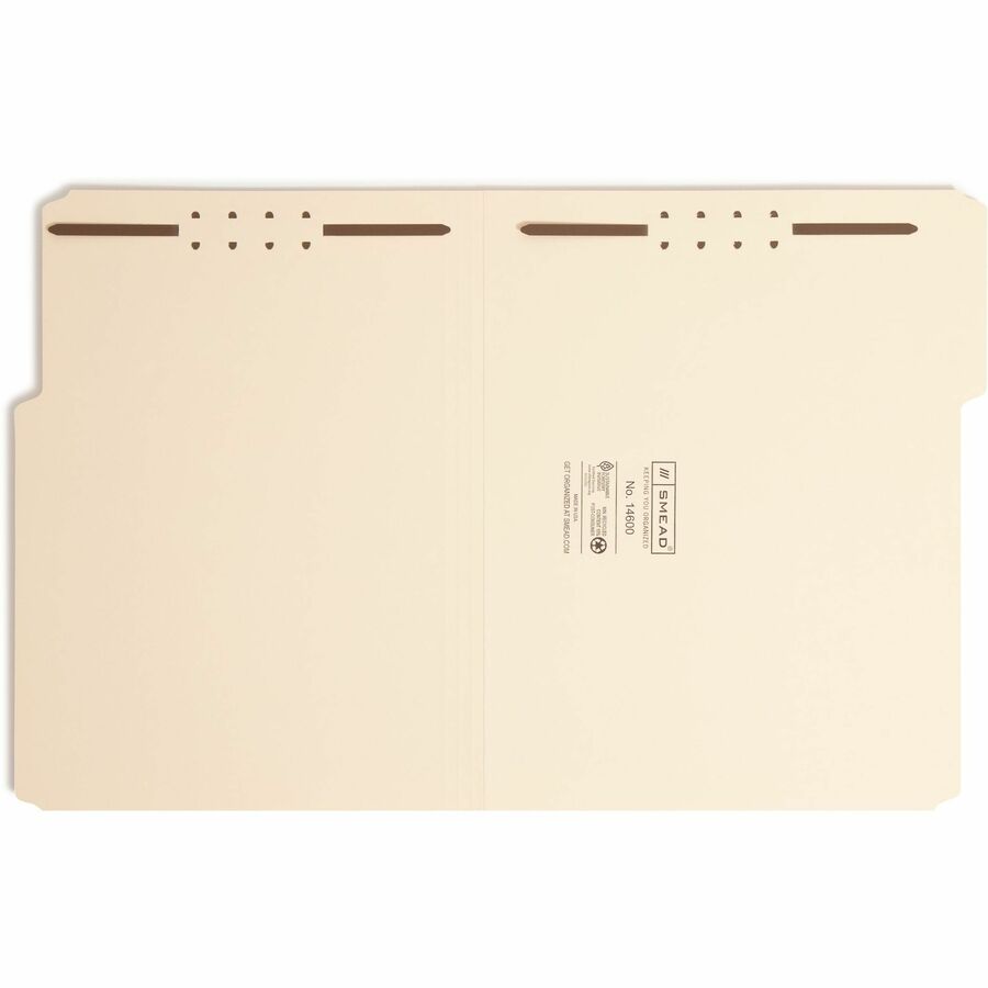 Smead 1/3 Tab Cut Letter Recycled Fastener Folder - 8 1/2" x 11" - 2 x 2K Fastener(s) - Top Tab Location - Assorted Tab Position - 18 pt. - 1 Plys - Manila - 10% Paper Recycled - 50 / Box