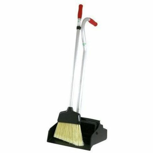 Unger Ergo Dustpan/Broom Combo - Aluminum, Plastic - Black, Silver, Red - 1 Each