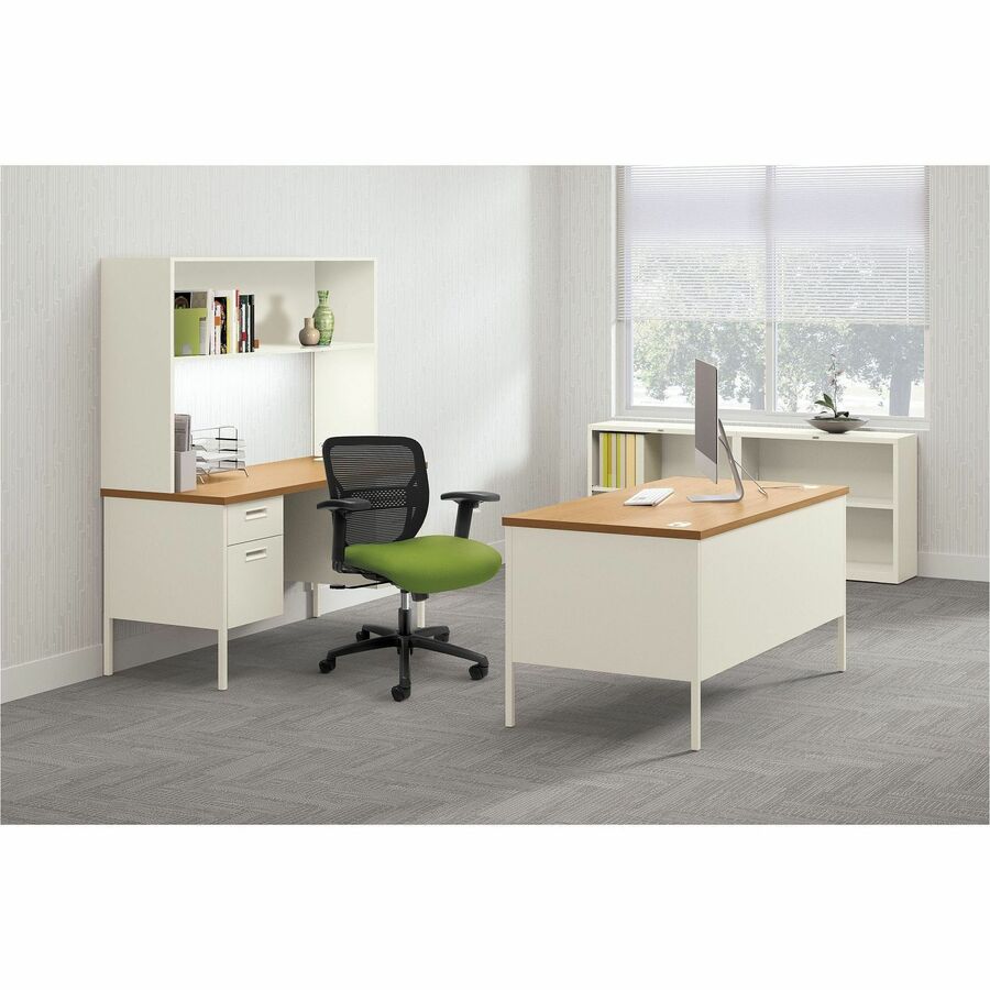 29.5" Height x 42" Width x 24" Depth - Total Drawer(s): 5 - Single Pedestal on Right Side - Square Edge - Material: Steel - Finish: Harvest Laminate, Putty - 1 Each