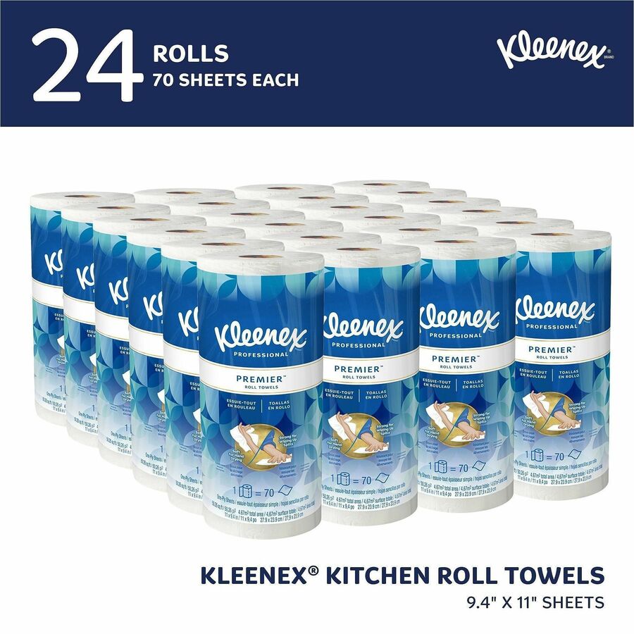 Kleenex&reg; Premier Kitchen Paper Towels - 1 Ply - 10.40" Width x 11" Length - 70 Sheets/Roll - White - Paper - 1 Roll