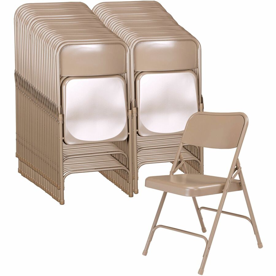 NPS® 200 Series Premium All-Steel Double Hinge Folding Chair, Pack of 4, Surface Color: Beige, Frame Color: Beige