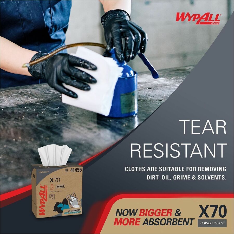 Wypall PowerClean X70 Medium Duty Cloths - Pop-Up Box - 8.34" Width x 16.80" Length - White - Hydroknit/ - 100 / Box