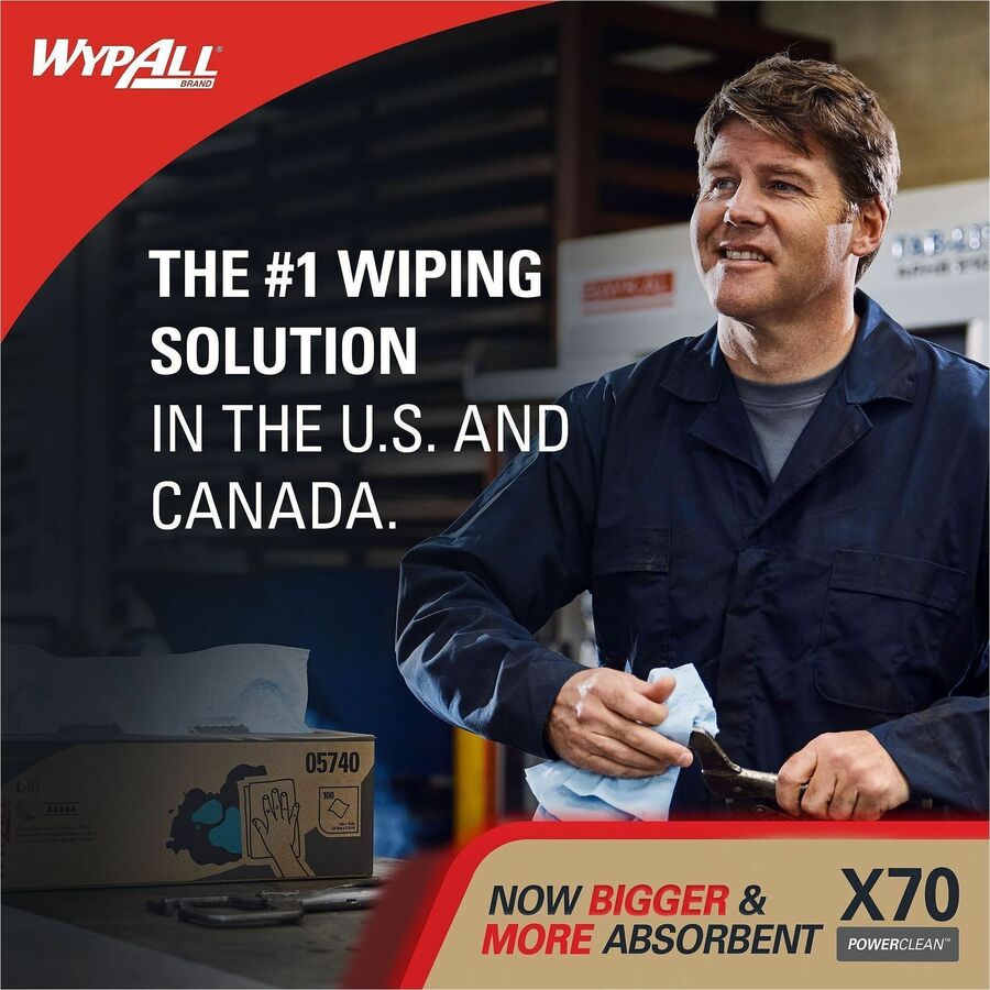 Wypall PowerClean X70 Medium Duty Cloths - Pop-Up Box - 8.34" Width x 16.80" Length - White - Hydroknit/ - 100 / Box