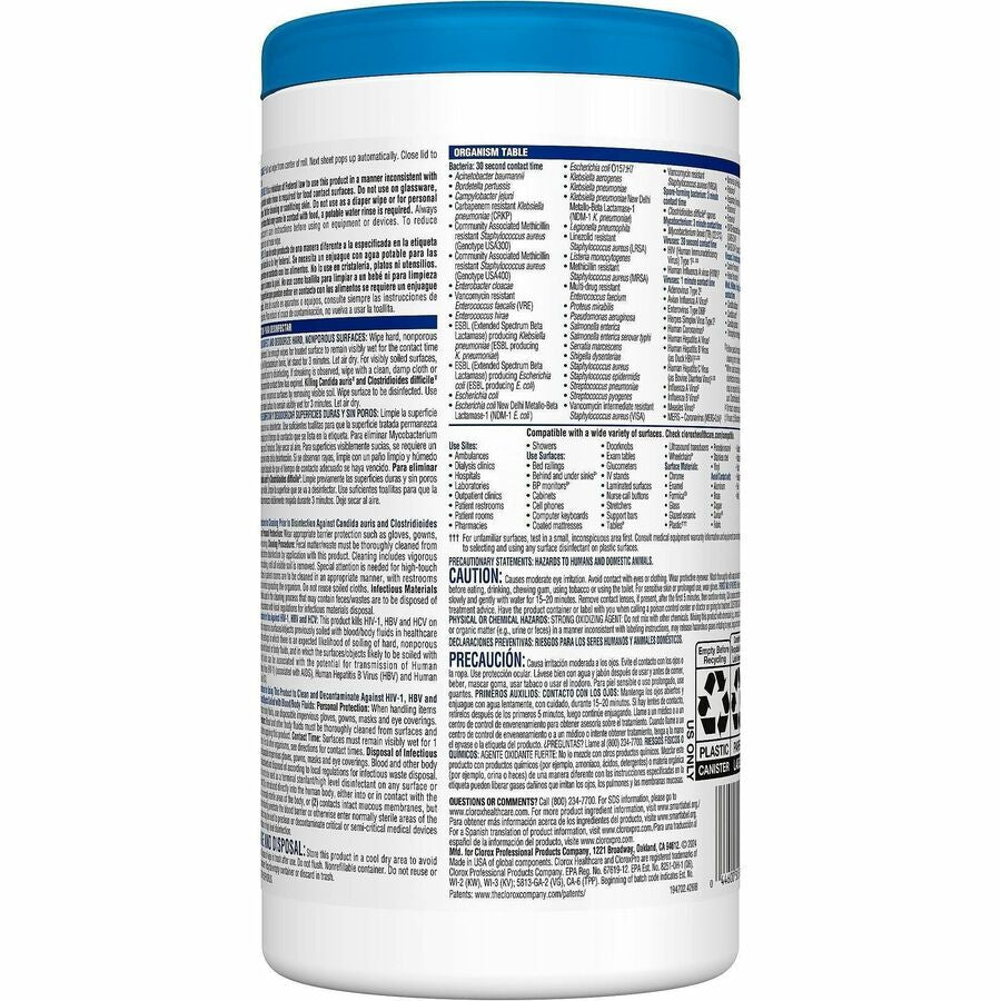 Clorox Healthcare Bleach Germicidal Wipes, 5" x 6", White, 150 Wipes per Tub, 1 Tub