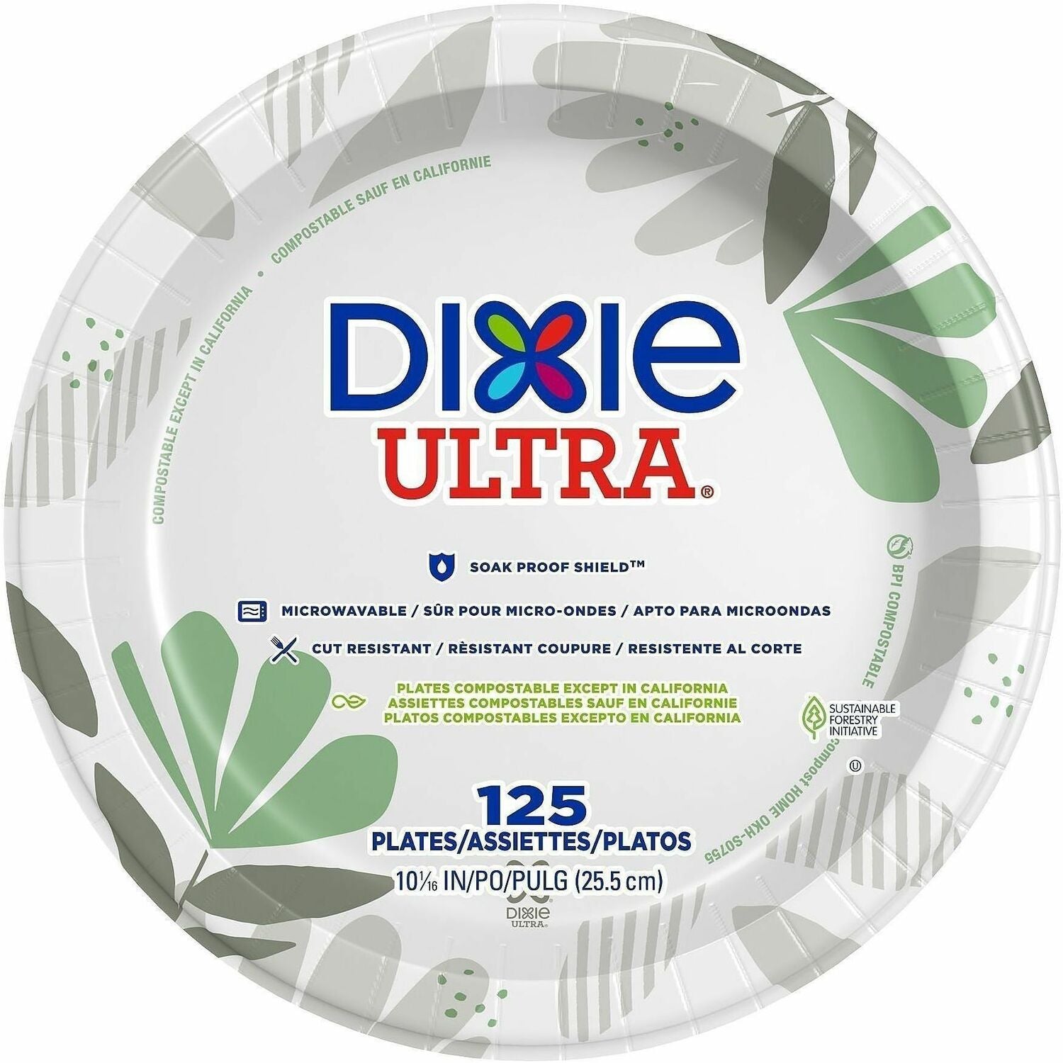Dixie Ultra&reg; Pathways 10-1/16" Heavyweight Paper Plates by GP Pro - Serving - Pathways - Microwave Safe - 10.1" Diameter - White - Paper Body - 125 / Pack
