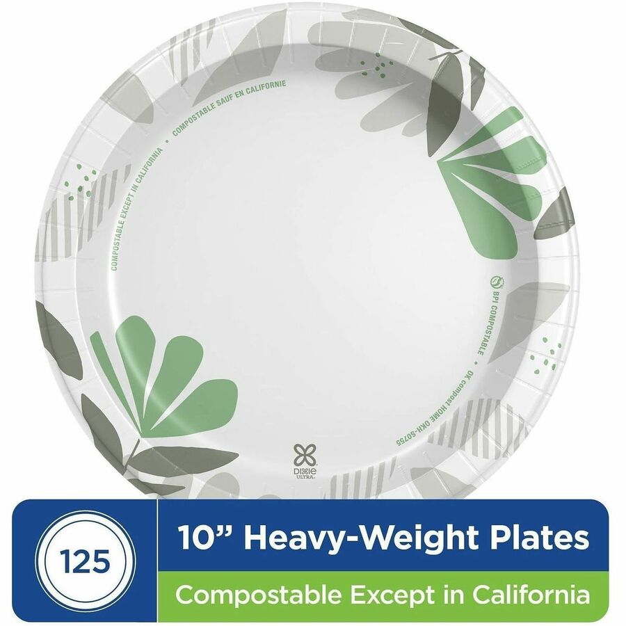 Dixie Ultra&reg; Pathways 10-1/16" Heavyweight Paper Plates by GP Pro - Serving - Pathways - Microwave Safe - 10.1" Diameter - White - Paper Body - 125 / Pack