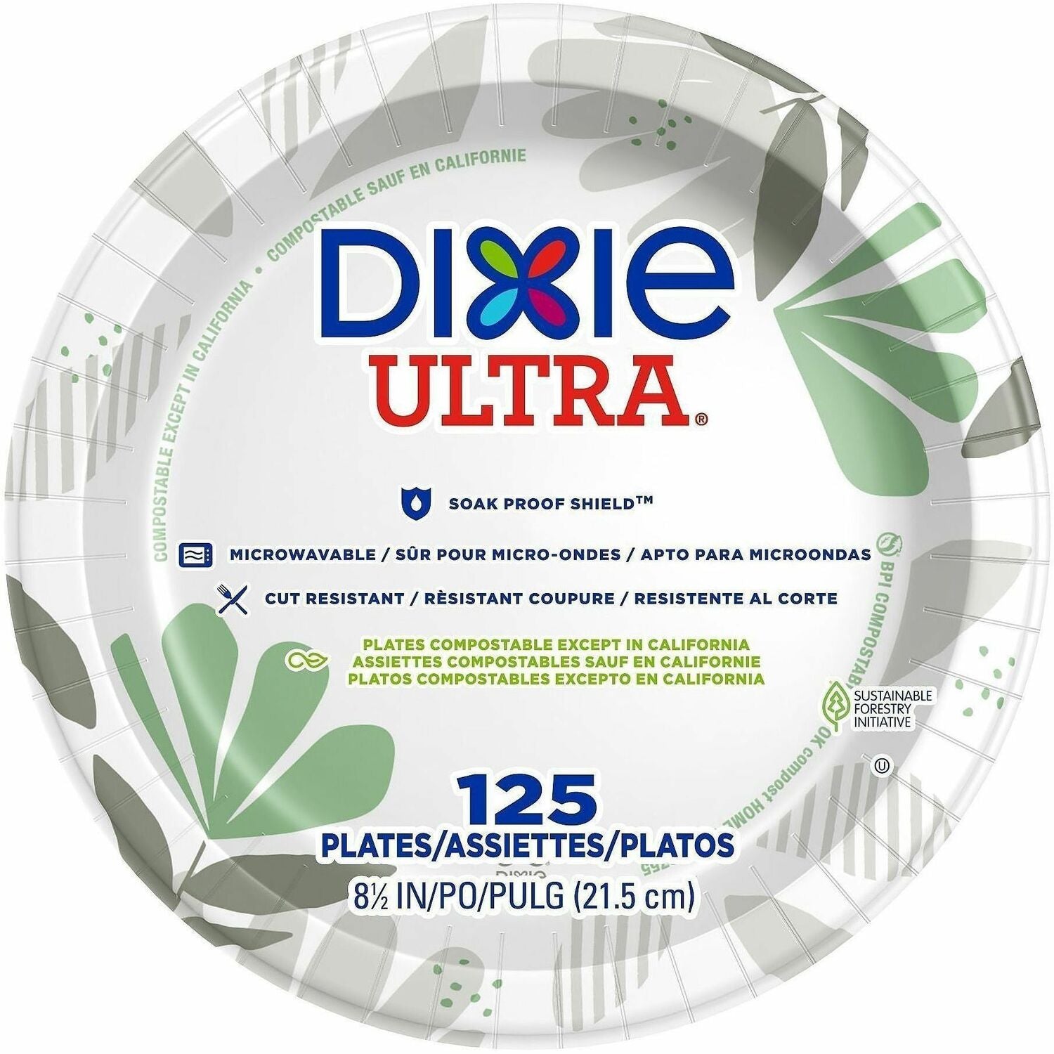 Dixie Ultra&reg; Pathways 8-1/2" Heavyweight Paper Plates by GP Pro - Serving - Pathways - Microwave Safe - 8.5" Diameter - White, Green, Burgundy, Multicolor - Paper Body - Round - 125 / Pack