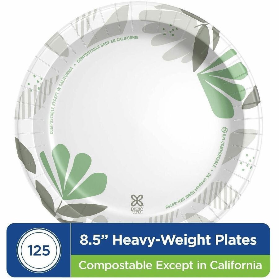 Dixie Ultra&reg; Pathways 8-1/2" Heavyweight Paper Plates by GP Pro - Serving - Pathways - Microwave Safe - 8.5" Diameter - White, Green, Burgundy, Multicolor - Paper Body - Round - 125 / Pack