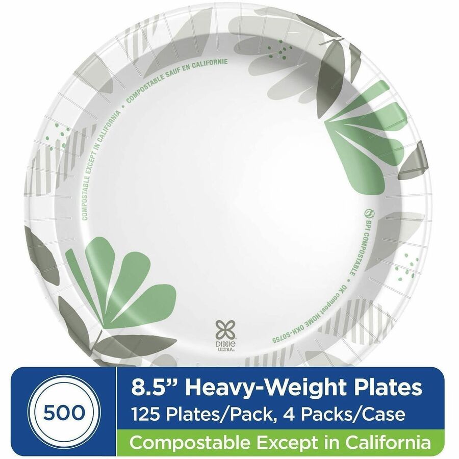 Dixie Ultra&reg; Pathways 8-1/2" Heavyweight Paper Plates by GP Pro - Serving - Pathways - Microwave Safe - 8.5" Diameter - White, Green, Burgundy, Multicolor - Paper Body - Round - 125 / Pack