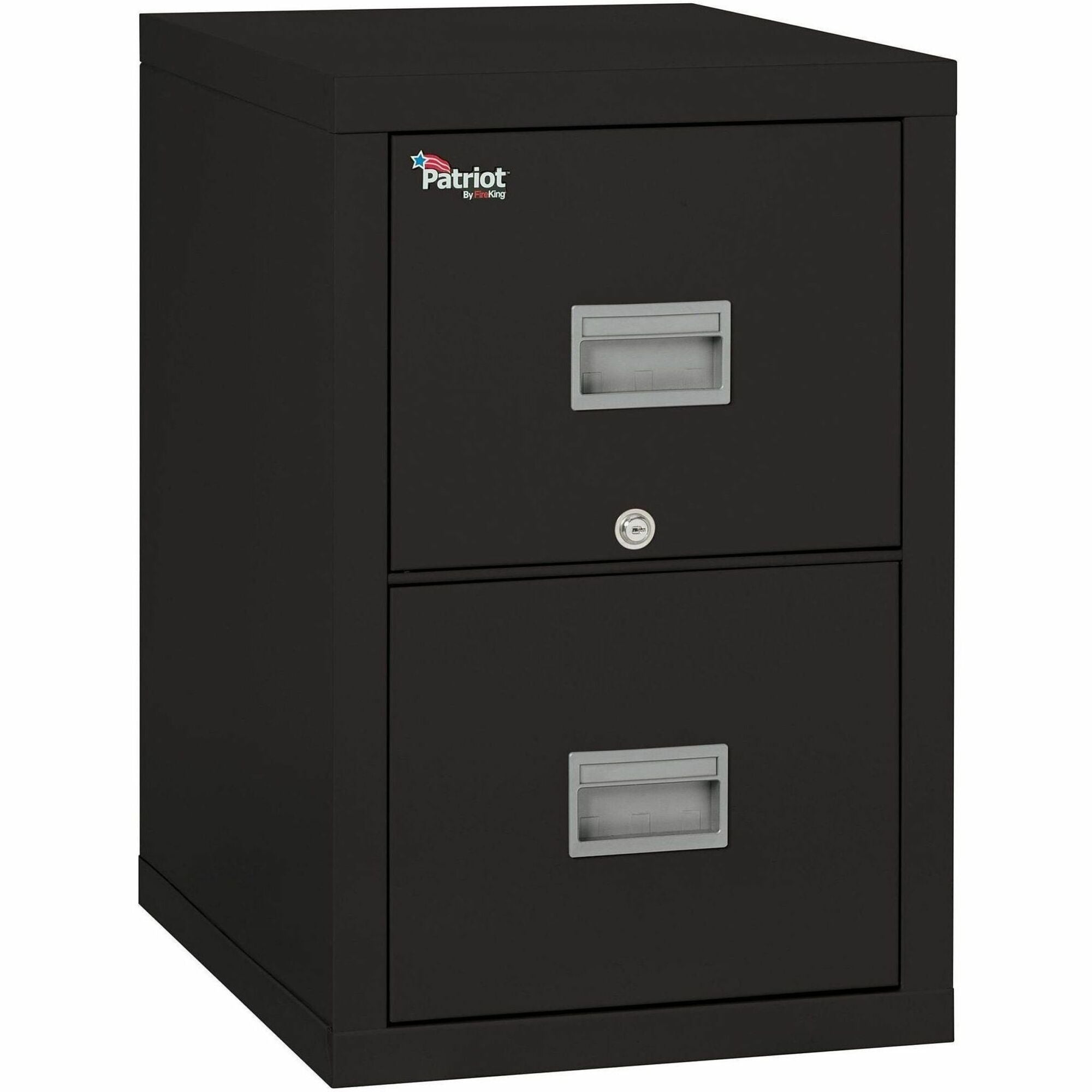 FireKing Patriot Series 2-Drawer Vertical File Cabinet, 17.7" W x 25" D x 27.7" H, Black, Steel/Gypsum, Fire Proof, Impact & Scratch Resistant, Locking Drawers, 1 Each