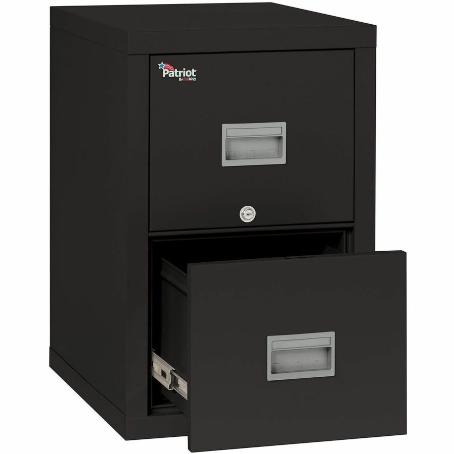 FireKing Patriot Series 2-Drawer Vertical File Cabinet, 17.7" W x 25" D x 27.7" H, Black, Steel/Gypsum, Fire Proof, Impact & Scratch Resistant, Locking Drawers, 1 Each