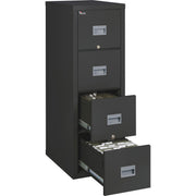 FireKing Patriot Series 4-Drawer Vertical File Cabinet, 17.7" W x 25" D x 52.8" H, Black, Fire Proof, Impact Resistant, Locking Drawers, Scratch Resistant, Ball Bearing Slides, 1 Each