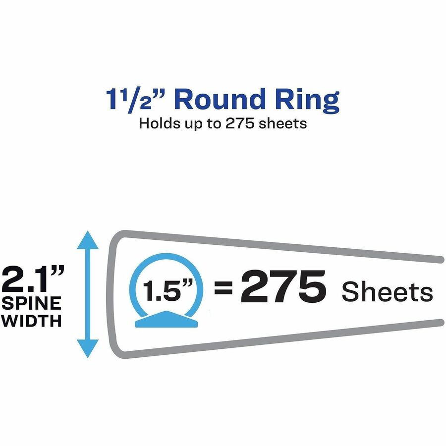 Avery Flexi-View 3 Ring Binder, 1 1/2" Capacity, Letter Size, 275 Sheet, 2 1/10" Spine, 3 Round Rings, 1 Internal Pocket, Polypropylene, Black, 1 Each