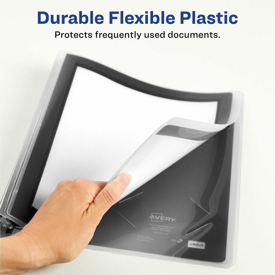 Avery Flexi-View 3 Ring Binder, 1.5" Capacity, Letter Size, 275 Sheet, 3 Round Rings, 1 Internal Pocket, Polypropylene, Navy Blue, 1 Each