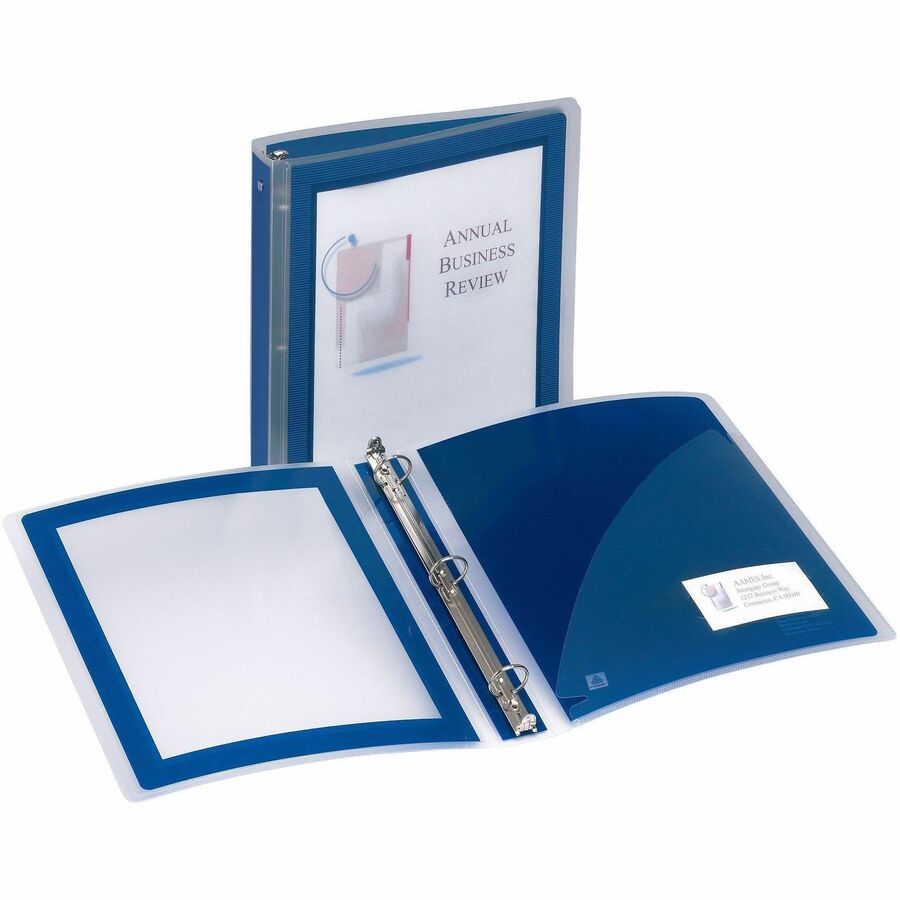 Avery Flexi-View 3 Ring Binder, 1.5" Capacity, Letter Size, 275 Sheet, 3 Round Rings, 1 Internal Pocket, Polypropylene, Navy Blue, 1 Each