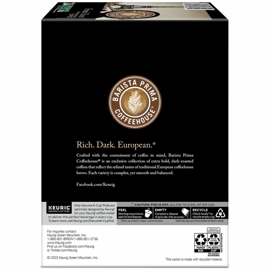 Compatible with Keurig Brewer - Regular - French - K-Cup, Pod - Barista, Arabica - Kosher - 24 / Box