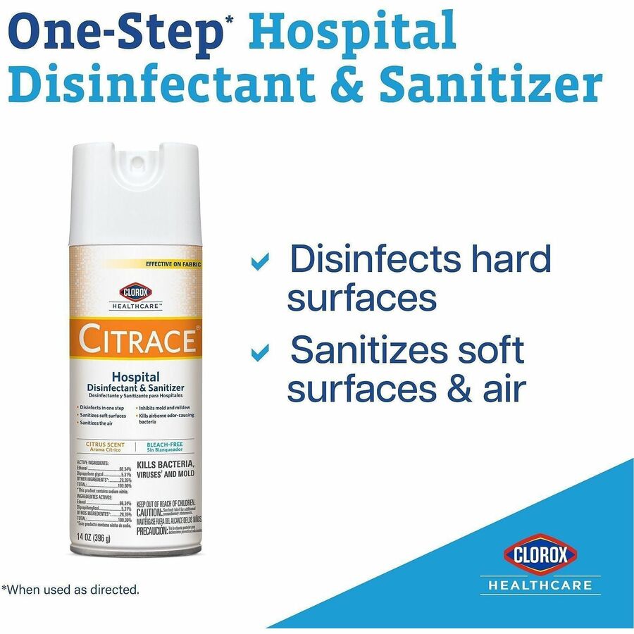 Clorox Healthcare Citrace Hospital Disinfect/Deodorizer - For Multipurpose - 14 fl oz (0.4 quart) - Fresh Citrus Scent - Recommended For: Odor Remover - Disinfectant, Deodorize, Anti-bacterial - Clear - 1 Each