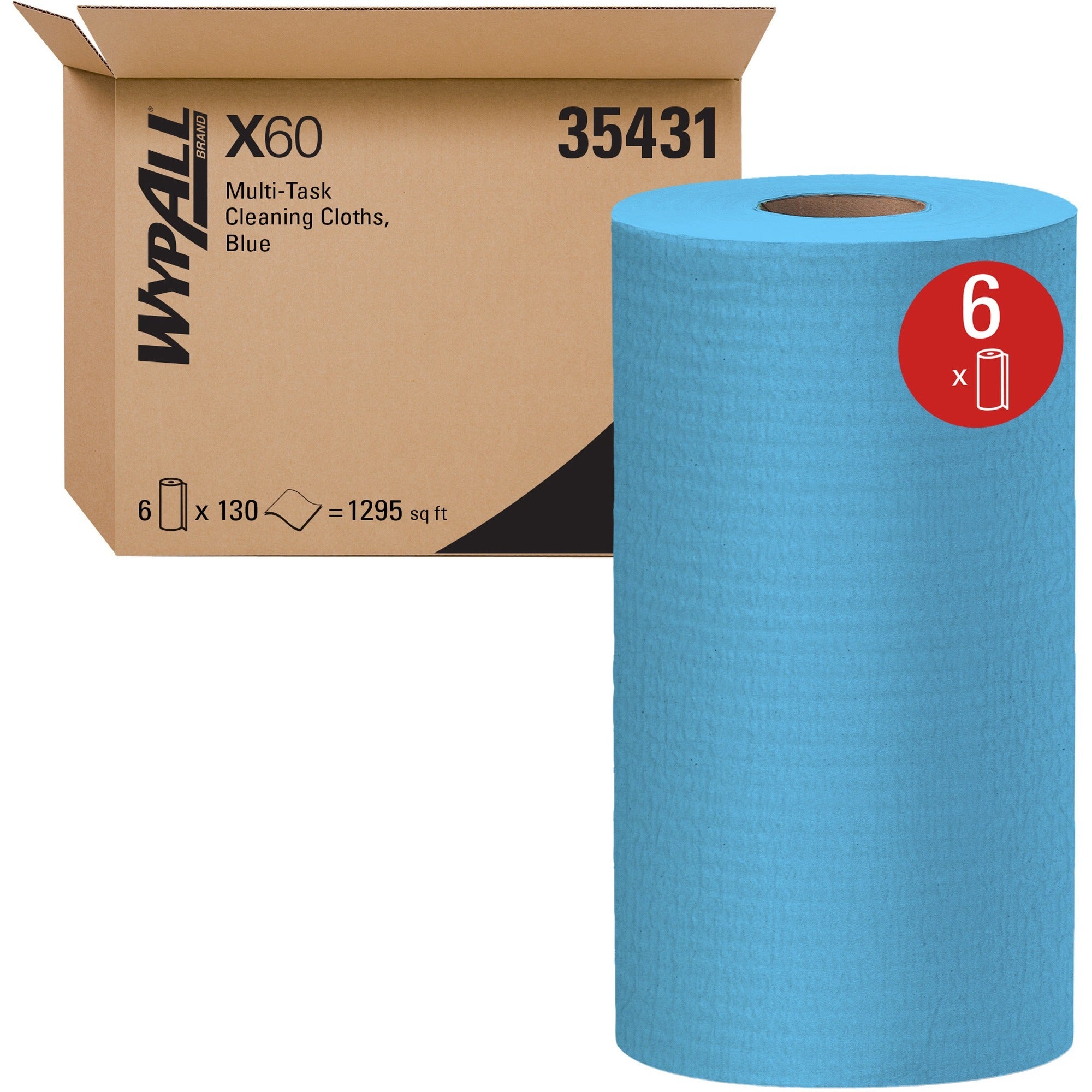 Wypall General Clean X60 Multi-Task Cleaning Cloths - For Face, Hand - 12.20" Length x 19.60" Width - Blue - 100/Roll - 1 Carton