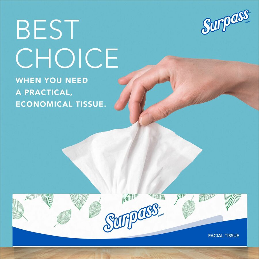 Surpass Flat Box Facial Tissue for Business - 2 Ply - 8" Width x 8.30" Length - White - 125/Box - 1 Carton