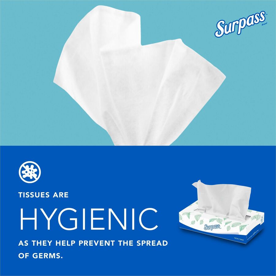 Surpass Flat Box Facial Tissue for Business - 2 Ply - 8" Width x 8.30" Length - White - 125/Box - 1 Carton