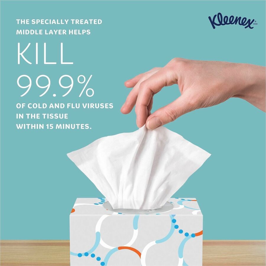Kleenex Professional Anti-Viral Facial Tissue - 3 Ply - 8.20" Width x 8.20" Length - White - Paper - 55/Box - 3 / Pack