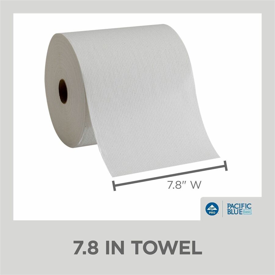 Pacific Blue Basic Recycled Paper Towel Roll - 1 Ply - 7.87" Width x 800 ft Length - White - 6 / Carton
